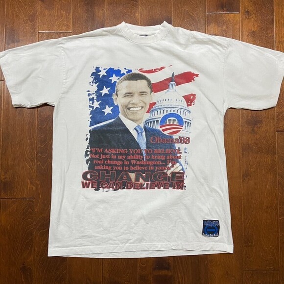 Barack Obama 2008 Change Statement Quote President White T-Shirt Size 3XL - Picture 3 of 8